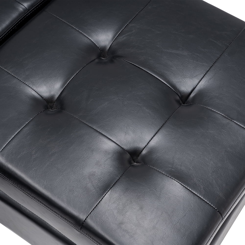 Lowestbest Solid Wood Upholstered PU Sofa, L-Shaped Minimalist Nordic Style Indoor Sofa, Black Lowestbest Solid Wood Upholstered PU Sofa, L-Shaped Minimalist Nordic Style Indoor Sofa, Black