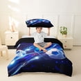 thumbnail image 2 of Meiyoeat Neon Soccer Ball Pattern Twin Duvet Cover for Sports Fans, Futuristic Light Print Twin Bedding, Blue Black,Black Reversible,2pcs,No Comforter, 2 of 6