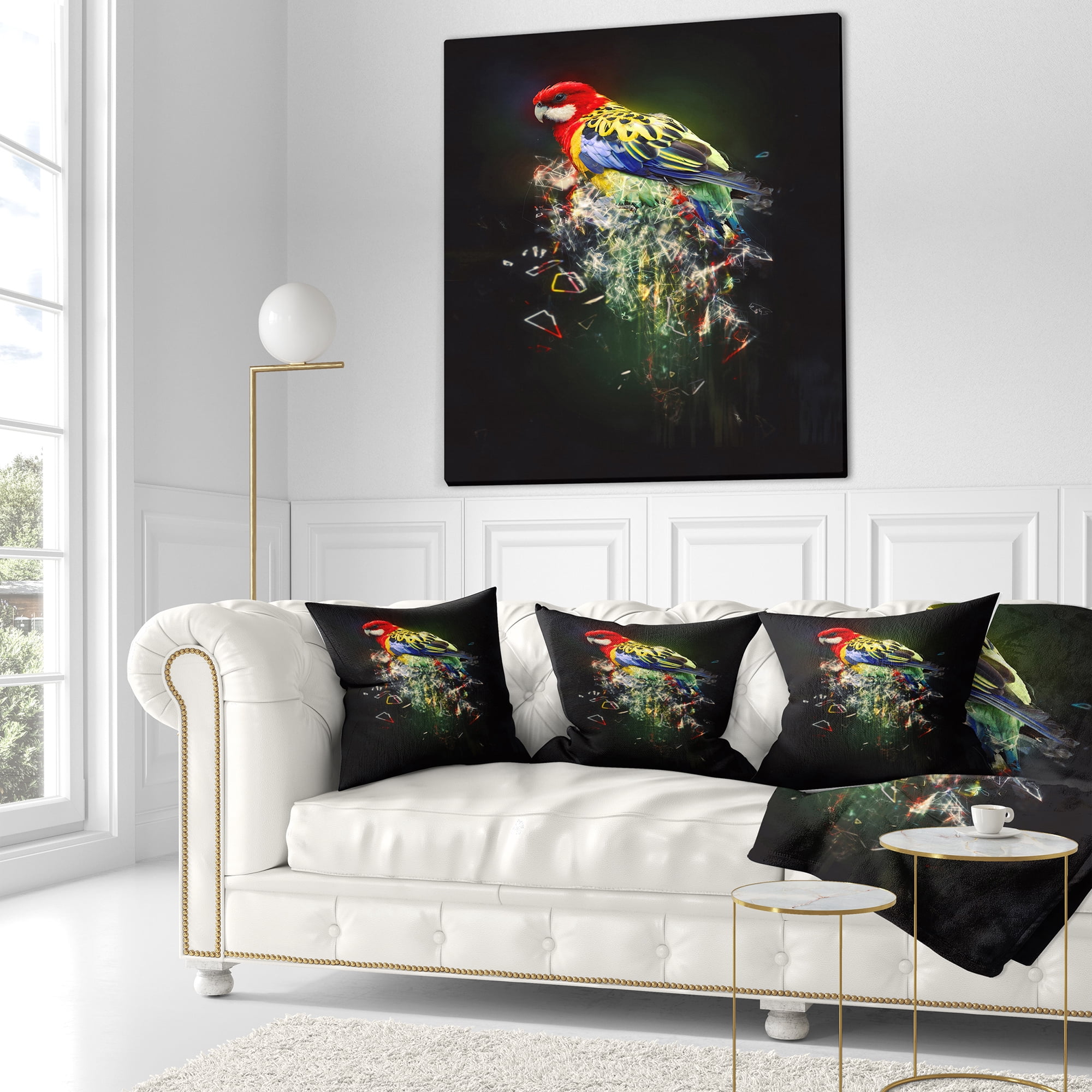 Designart Fantasy Parrot on Branch - Animal Throw Pillow - 18x18