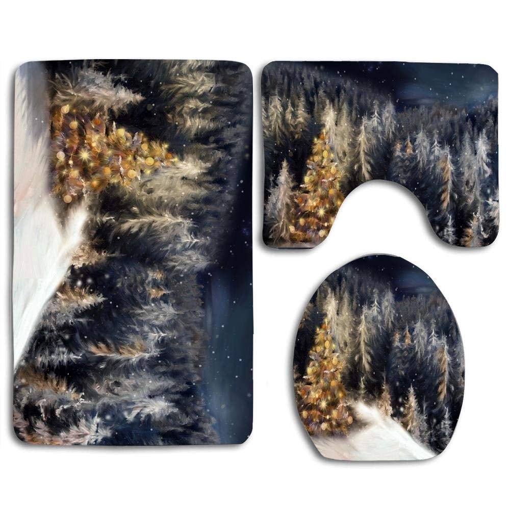 GOHAO Beautiful Christmas Trees 3 Piece Bathroom Rugs Set Bath Rug