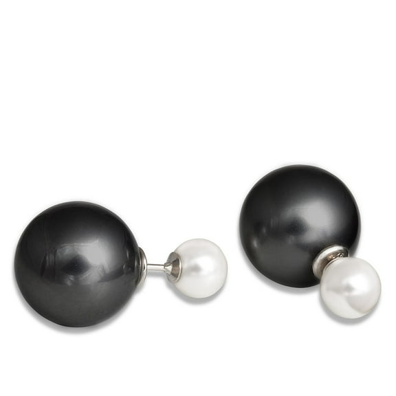 iJewelry2 Sterling Silver 8mm White Pearl and 16mm Black Pearl Front Back Stud Earrings