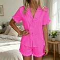 thumbnail image 2 of CONZONE Womens Pajamas Set Solid Color Short Sleeve Lace Up Tops and Shorts Loungewear Soft 2 Piece Pjs Set for Women, 2 of 4