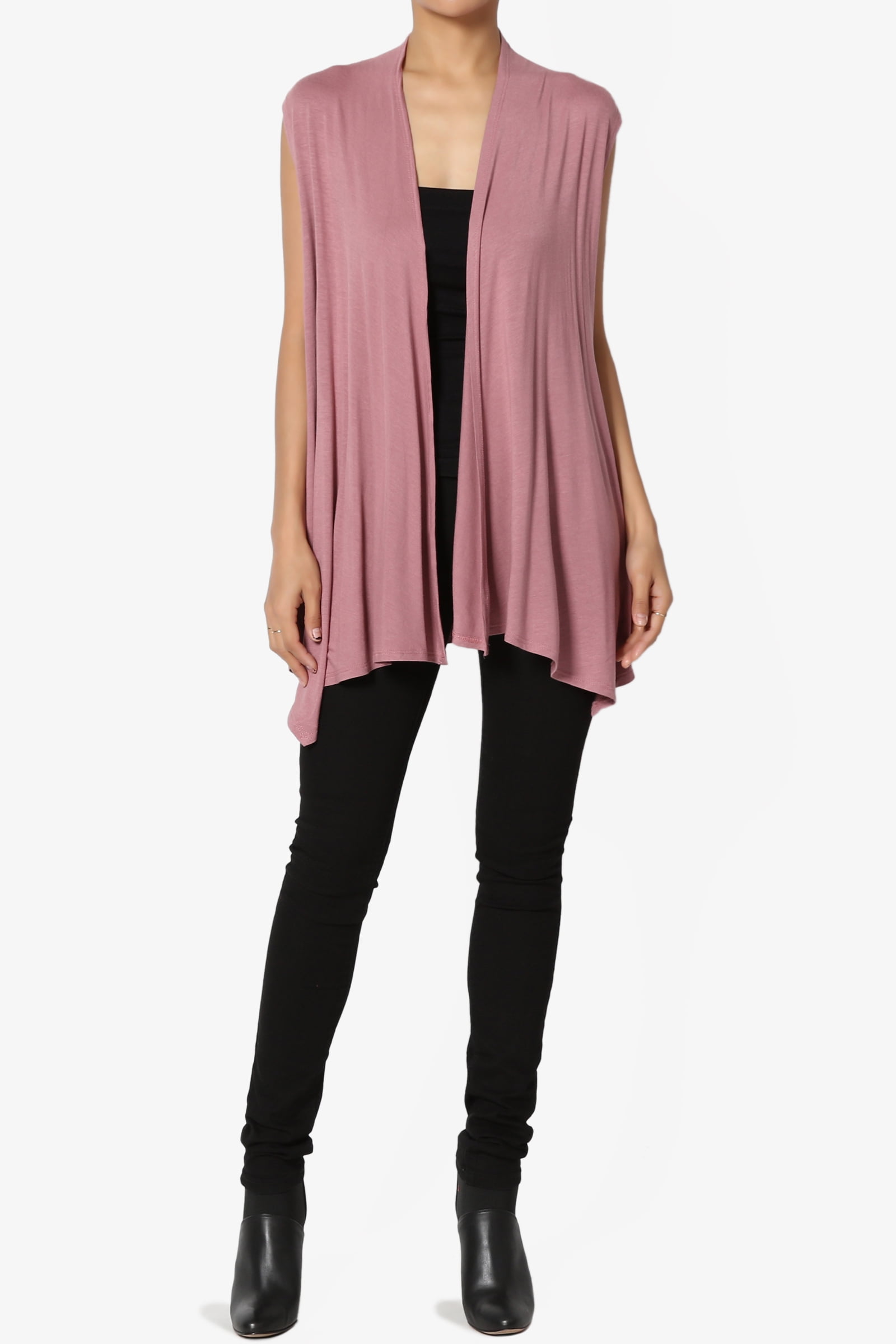 TheMogan Sleeveless Waterfall Jersey Cardigan Lightweight Draped Layering Vest