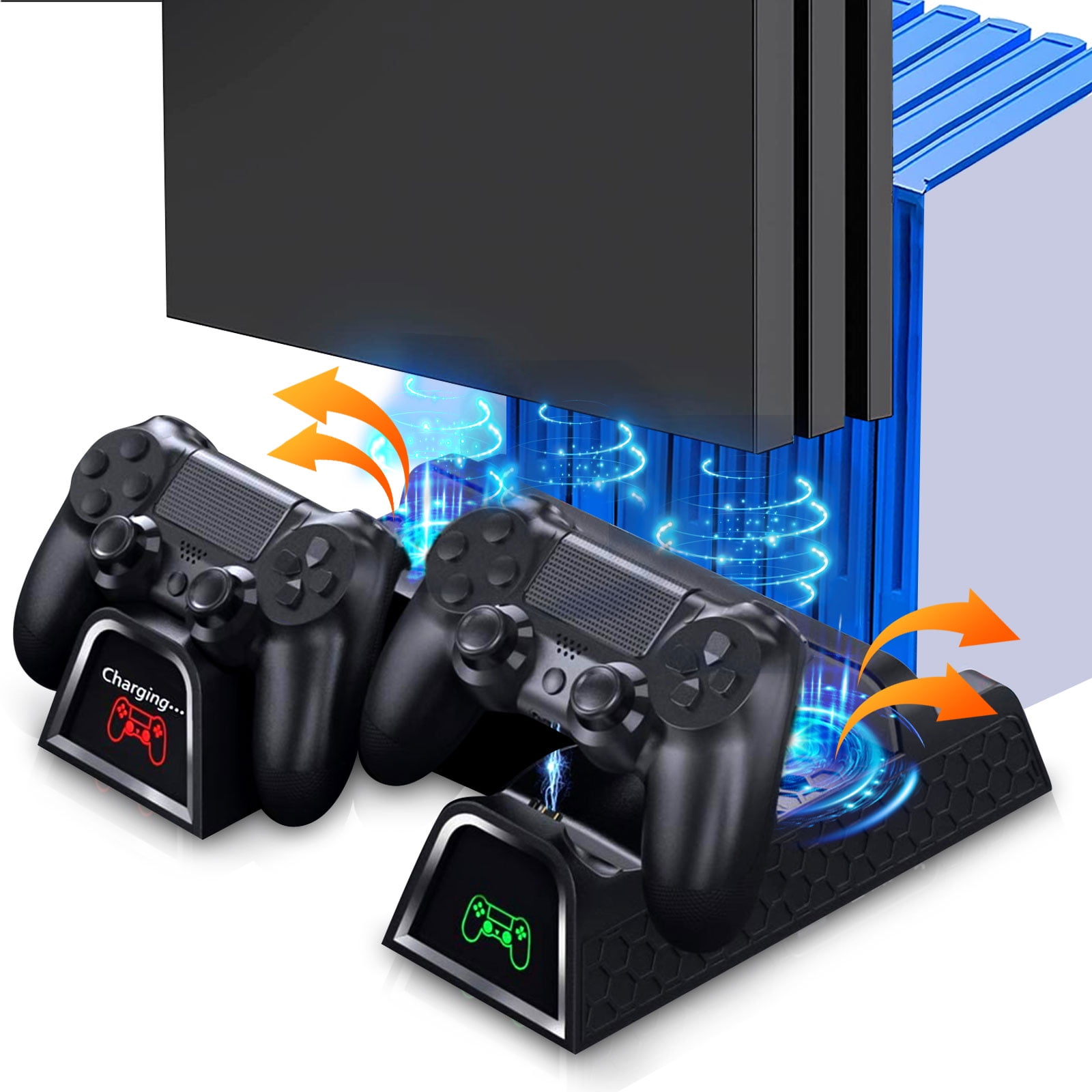 Riskeren Overtollig Naschrift TSV Vertical Stand Fit for PS4/ PS4 Slim/ PS4 Pro Console With 3 Cooling  Fans, Dual Controller Charging Dock Station Fit for Sony PlayStation 4 With  3 Extra USB Hub, 12 Games