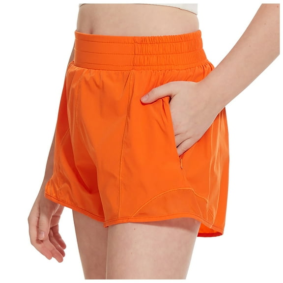 Ymyiu Athletic Shorts for Girls Cotton Girls' Basic Soft Dance Short for Gymnastics or Under Skirts Size 6-7 Years (Orange,6-7 Years)