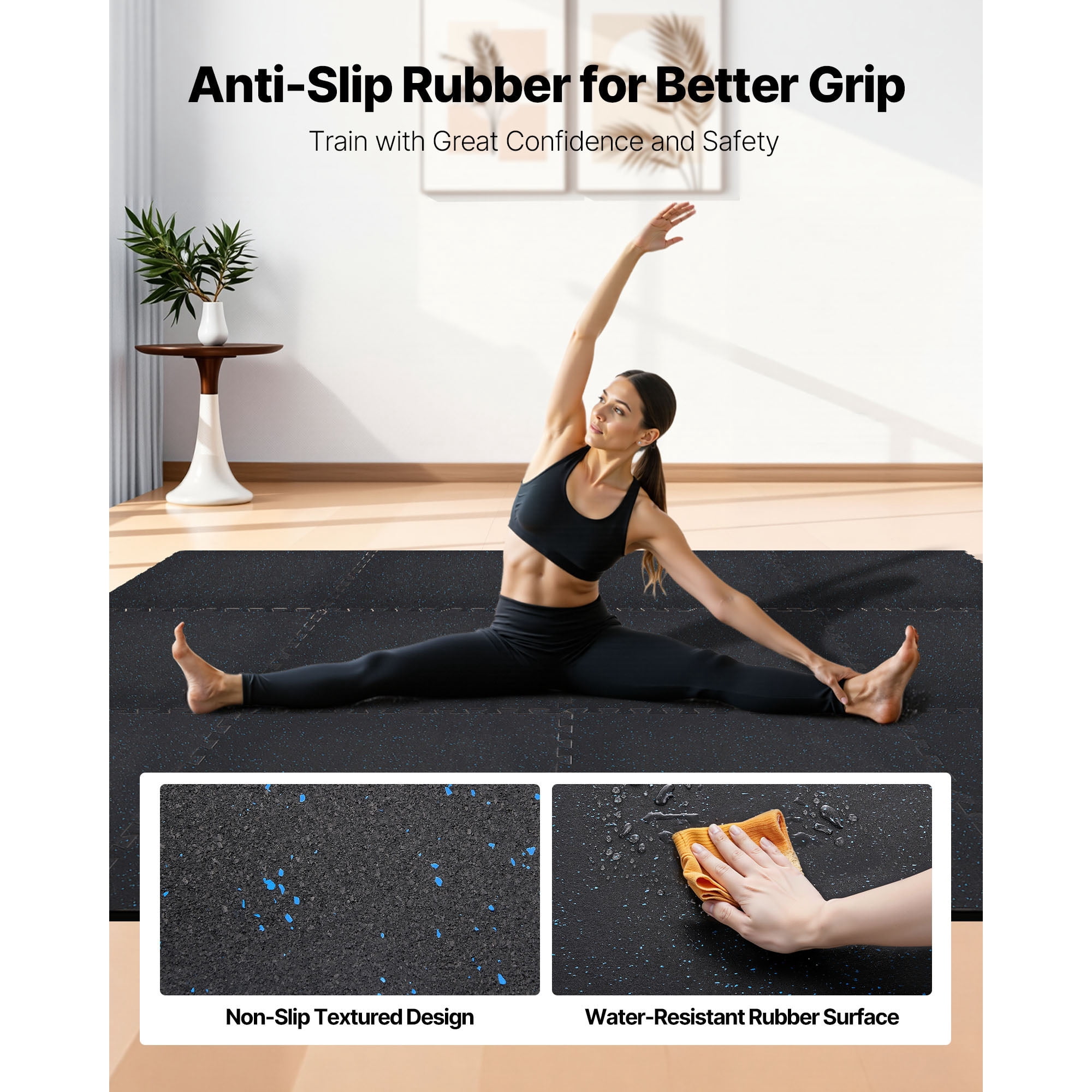KFFKFF Puzzle Exercise Mat, 24 PCS Fitness Mats, 24 x 24 x 0.4 in, Durable EVA Foam Tiles, Interlocking Soft Flooring, Protective Padding with Blue Dots for Home Gym or Office