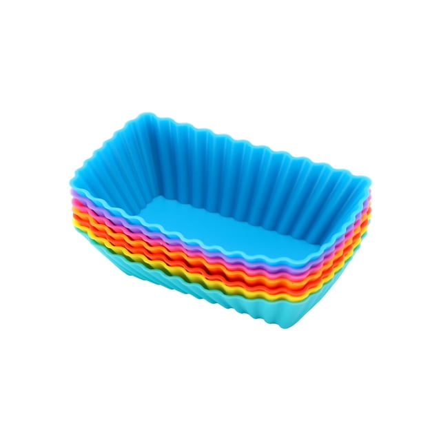 Paquete de 7 moldes de silicona para cupcakes, moldes de silicona antiadherentes reutilizables para hornear para hacer pasteles, gelatina, huevo, chocolate, pudín y tazas rectangulares (7 colores) JAMW Sencillez