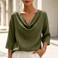 thumbnail image 2 of VBVC Women's Cowl Neck 3/4 Sleeve Blouse,Ladies Loose Fit Casual Tunic Tops,Elegant Work Office Shirts for Women,Army Green,S-2XL, 2 of 10