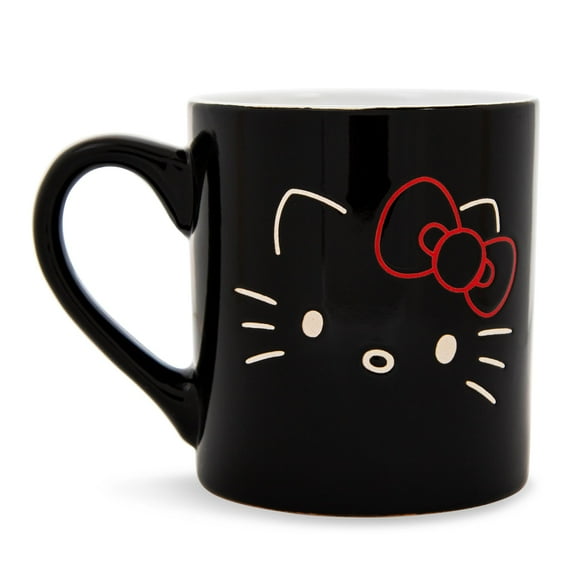 Sanrio Hello Kitty Black Outline Wax Resist Ceramic Mug | Holds 14 Ounces