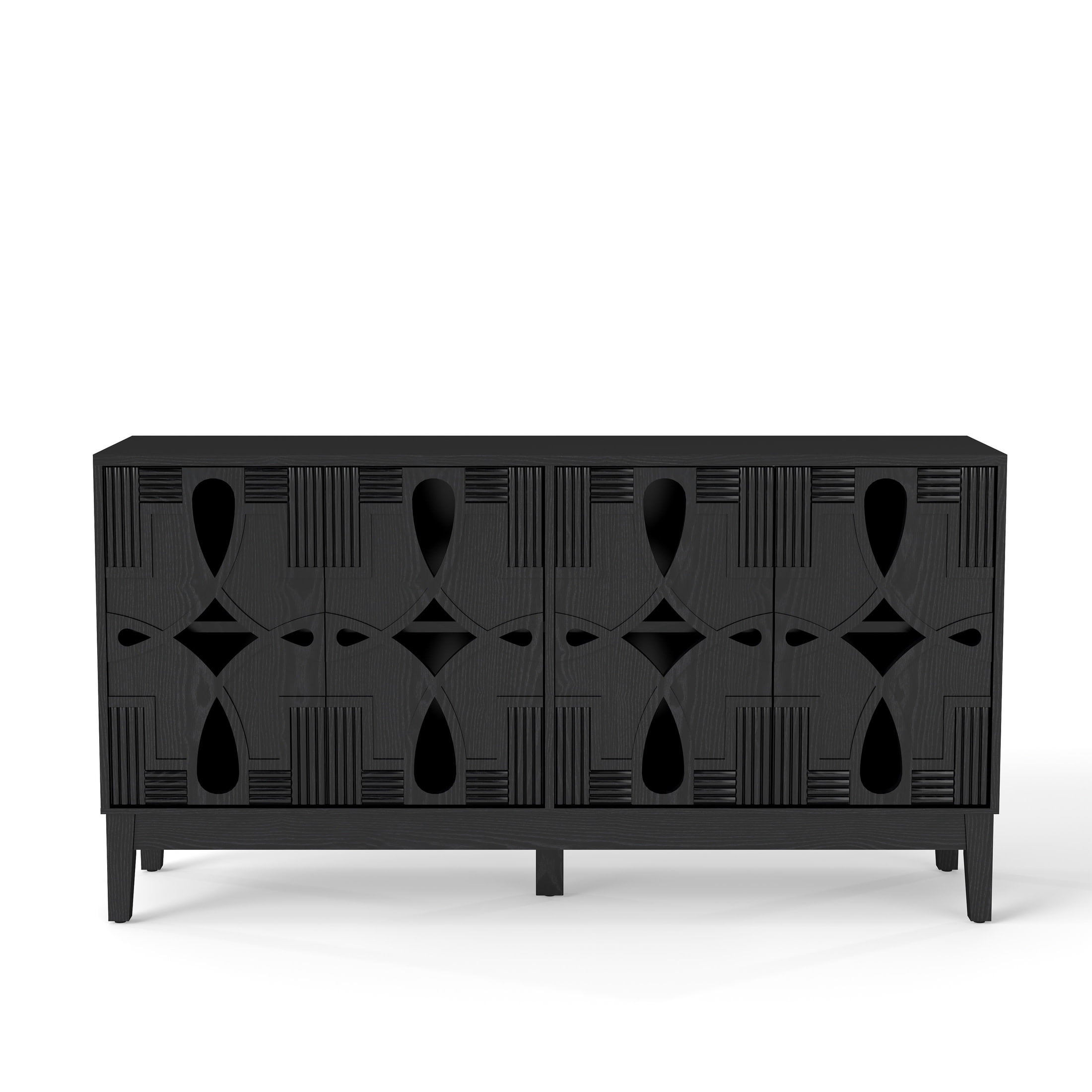 Noble House 60.5" Mid-Century Modern Sideboard Buffet Cabinet, Media Console with Doors & Adjustable Shelves, Black