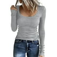 thumbnail image 2 of WULMLEO Womens Trendy Sexy Lace Long Sleeve Slim Fit Tops Casual Scoop Neck Solid Color Holiday Tee Shirts Spring Outfits Light Gray L, 2 of 5
