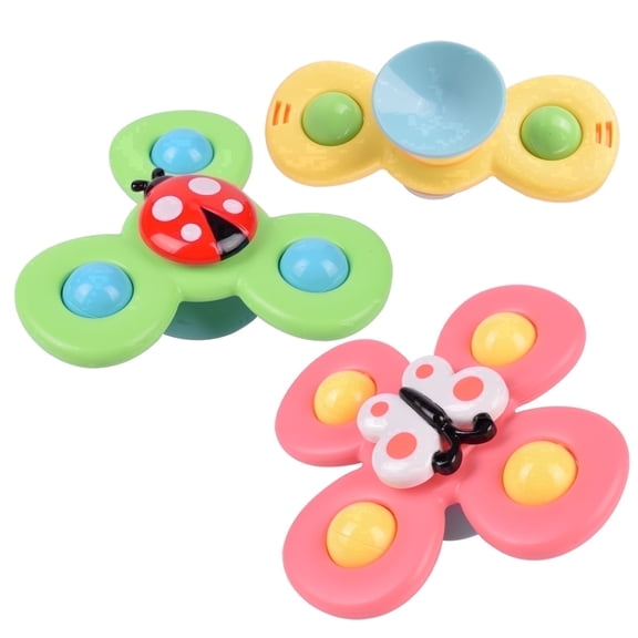 DEGIDEGI 3 PCS Suction Cup Spinner Fidget Toys, Anxiety Relief Sensory Spinning Tops for Toddlers, Portable Bath Toys for Kids Ages 1-3