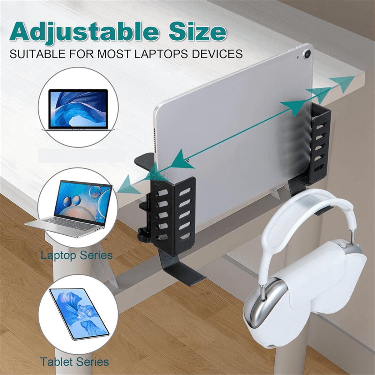 Desk Side Vertical Laptop Stand,No Drill Laptop Desktop Mount,Hanging Laptop Holder for Desk Side,Clamp on Desk Black