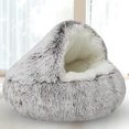 thumbnail image 4 of Cama de felpa para mascotas, cojín redondo para gatos, cesta para casa de gatos, bolsa de dormir (café 40*40cm), 4 of 5
