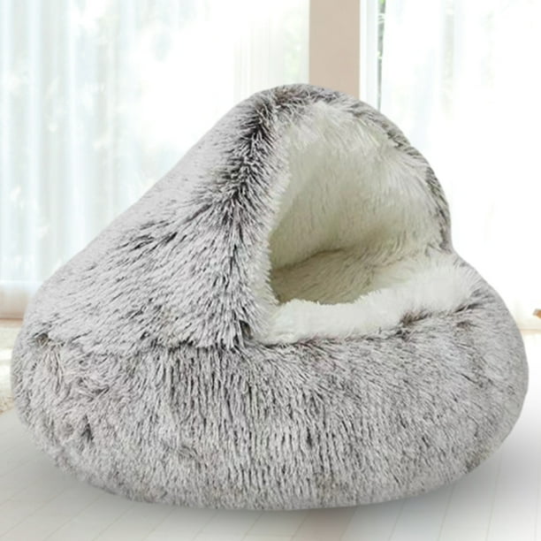 Cama para mascotas Gato Felpa Cojín redondo Casa Cesta Saco de dormir (60 * 60 cm) Café