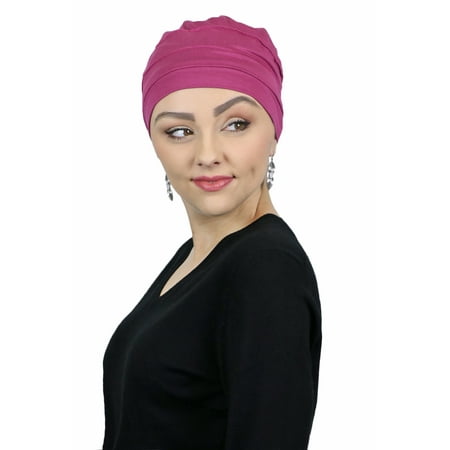 Cancer Headwear For Women Bamboo Beanie Chemo Hats Sleep Cap Head Coverings Turban (FUCHSIA)