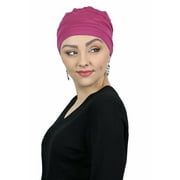 Bamboo 3 Seam Turban Cancer Headwear For Women Chemo Hats Sleep Cap Beanie Head Coverings (FUCHSIA)