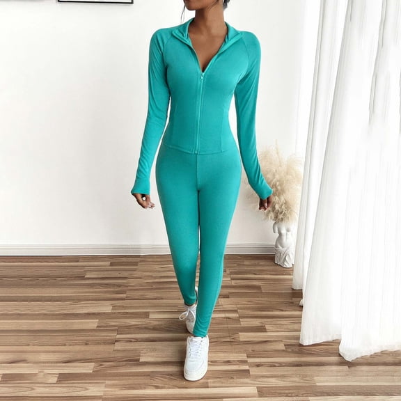 DailyTrove Women's Long Sleeve Zip-Up Bodysuit - Solid Color, Slim Fit, Casual Daily & Street Wear,Green