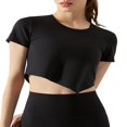thumbnail image 2 of Women Workout Crop Tops Short Sleeve  Neck Asymmetrical Yoga Running T-Shirts, 2 of 6
