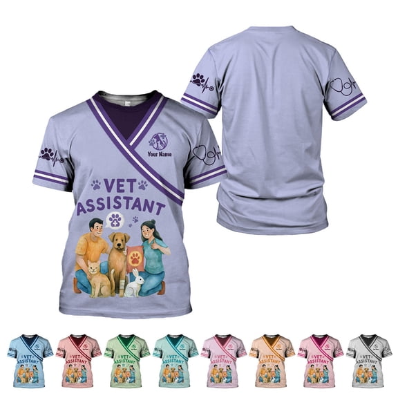 Custom Name Dog Grooming 3D Shirt, Pet Grooming Uniformt unisex T Shir for Women Men (LightPink, S)