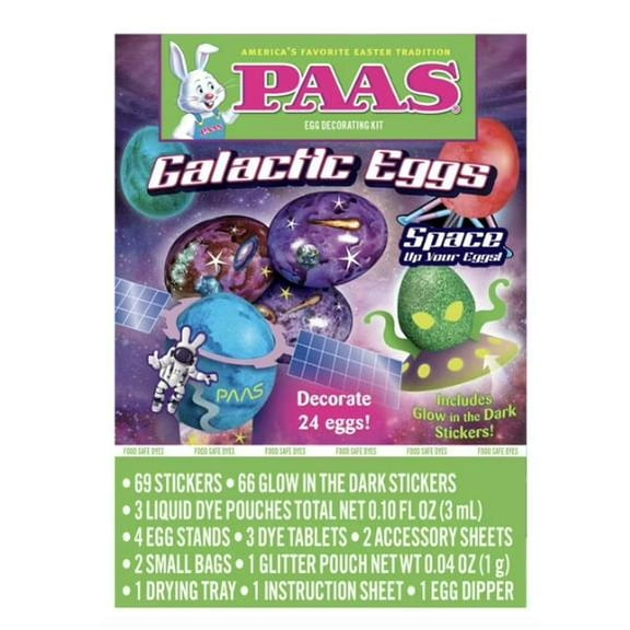 PAAS Easter Egg Decorating Dye Kit Galactic Eggs with Glow in the Dark Stickers