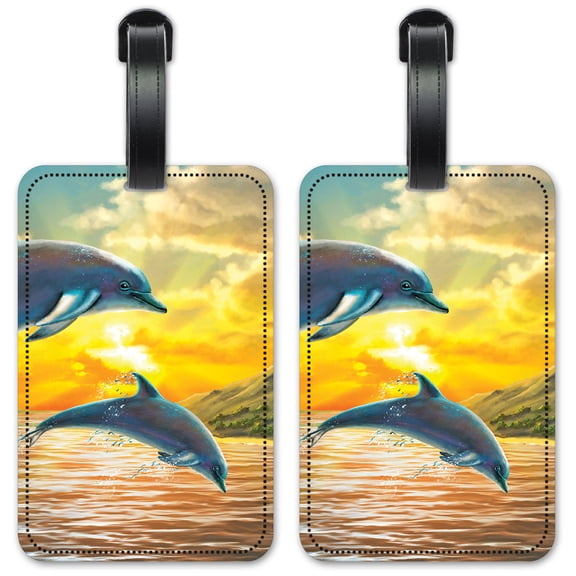 Dolphins At Sunset - Luggage ID Tags / Suitcase Identification Cards - Set of 2