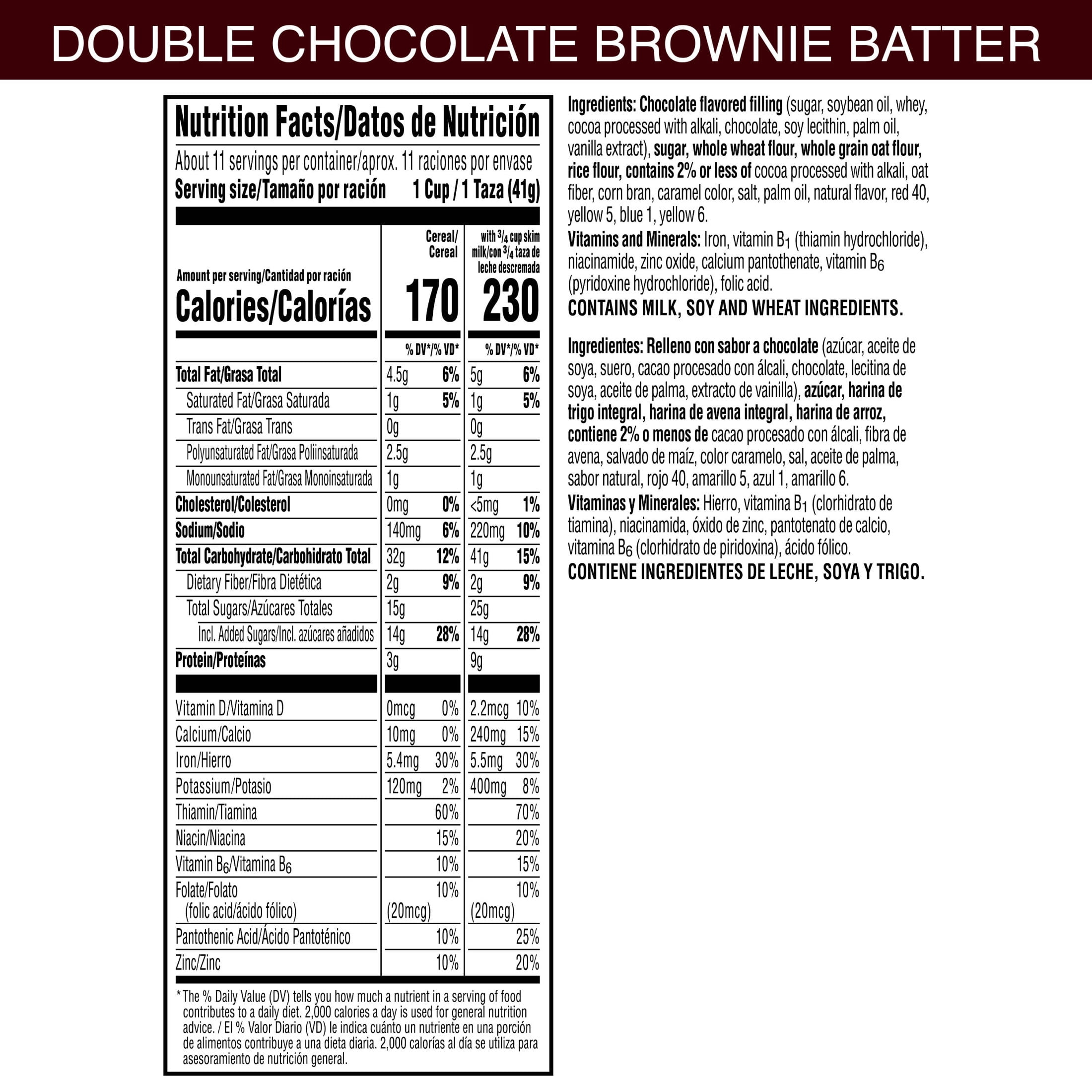 Kellogg's Krave Double Chocolate Brownie Batter Breakfast Cereal, 7 Vitamins and Minerals, Family Size, 16.2  oz