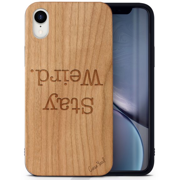 Case Yard Wooden Case Outside Soft TPU Silicone, Slim Fit Shockproof Wood Protective Phone Cover for Girls Boys Men and Women, Supports Wireless Charging Stay Weird Design case for iPhone-XR