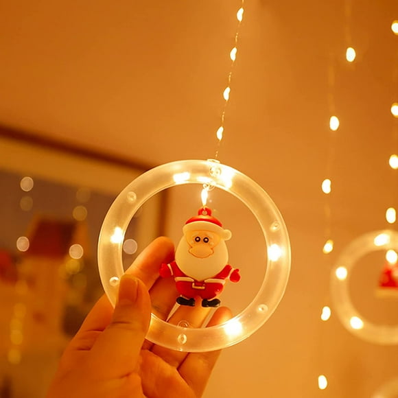Christmas Curtain String Lights Icicle Light String Santa Claus Snowman Elk Christmas Tree Hat Lights Luminous Pendant Christmas Decoration Window Pendant