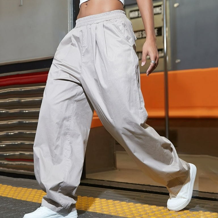 Cargo Pants Women's Harem Pants Wide Leg Street Style Fashion Design Solid  Color Multi Pocket Gym Sweatpants Baggy Jogger (XL, White-C)