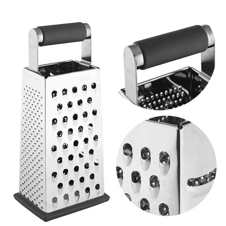 Rectangular Stainless Steel Flat Cheese Grater with Non-Slip Handle and  Base, Bl