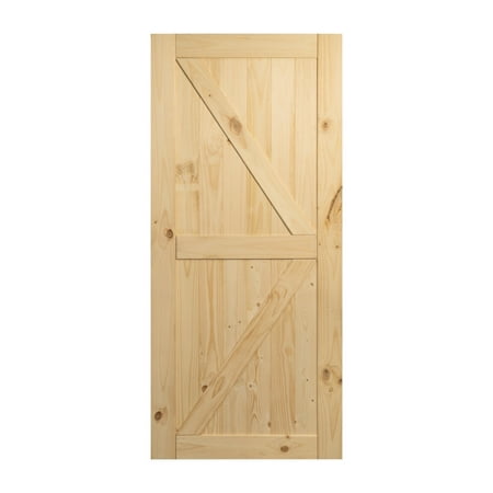 BELLEZE 36in x 84in Sliding Barn Wood Door Unfinished Knotty Pine Single Door Only Pre Drilled (3 ft X 7 ft) Interior,