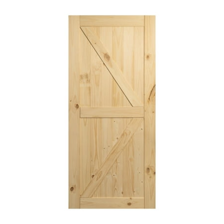 BELLEZE 36in x 84in Sliding Barn Wood Door Unfinished Knotty Pine Single Door Only Pre Drilled (3 ft X 7 ft) Interior, (Best Quality Sliding Glass Doors)