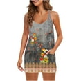 thumbnail image 1 of Femmes Été Sans Manches Mini Robe V Cou Bretelles Spaghetti Robe de Soleil Athlétique Robe Courte avec Poches, 1 of 5