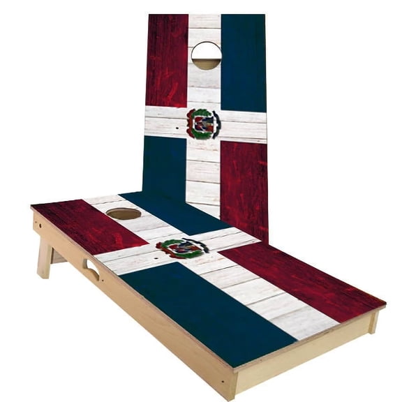 Skip's Garage | Dominican Republic Flag Cornhole Board Set | Includes Boards & Bags | Choose Your Size & Accessories