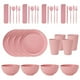 thumbnail image 1 of Nvzi Wheat Straw Dinnerware Sets, 32-Piece Plates and Bowls Sets, Cutlery, Microwave Safe Unbreakable Dinnerware for Parties, Picnic, College Dorm, Camping Light Pink, 1 of 4