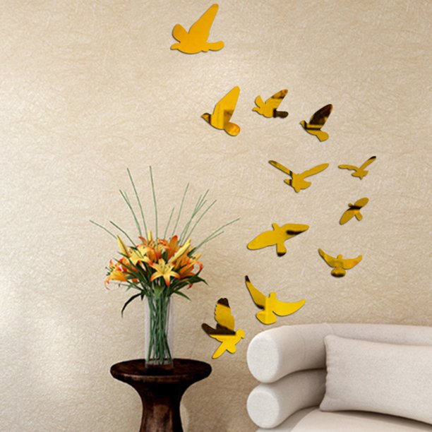 Gwong Decoración hogareña 11pcs / set Etiqueta de pared Etiqueta de pared Amplia Aplicación Conveniente Acrílico Pájaro Vivid Vivid Wall Etiqueta decorativa para el hogar Gwong 21077684