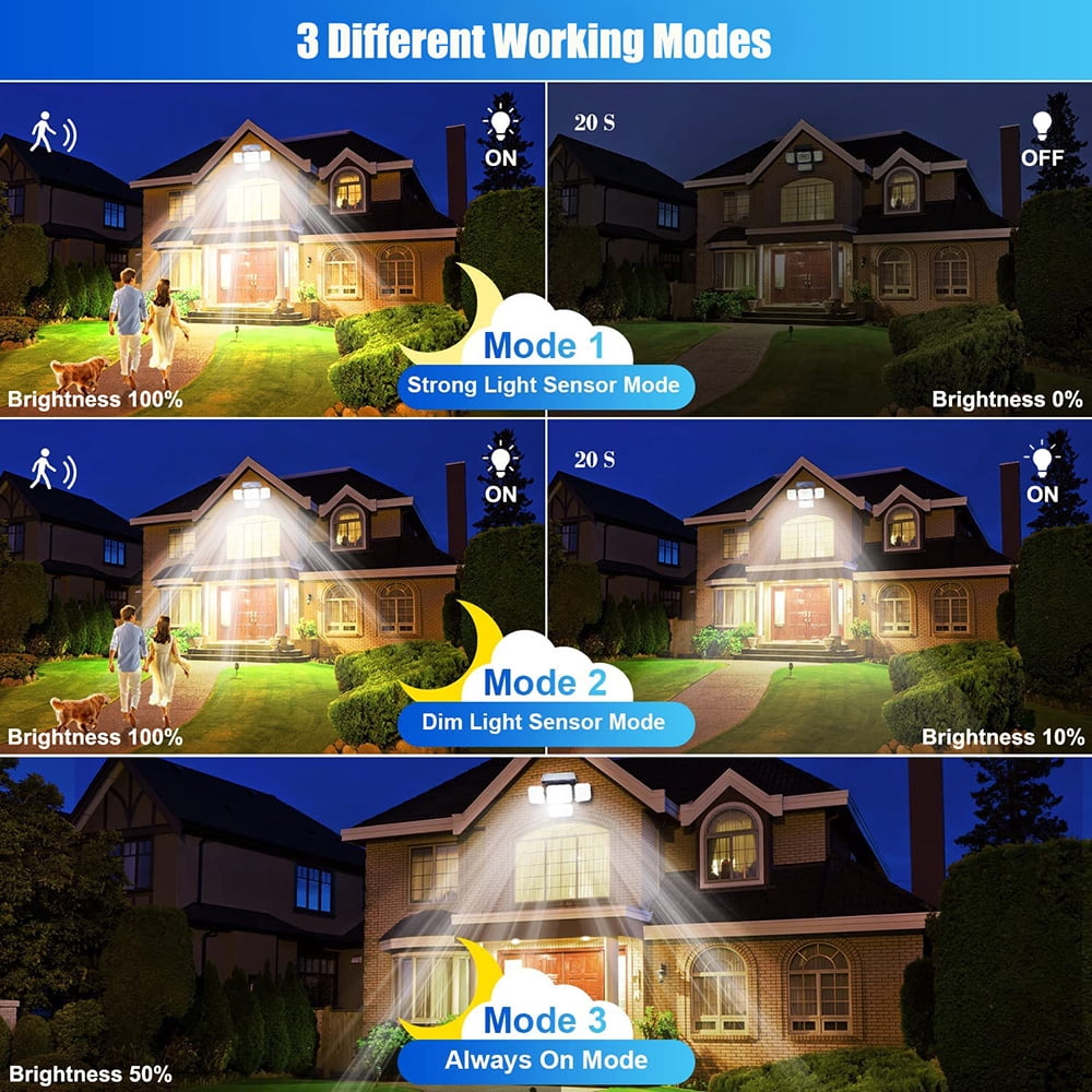 DONGPAI Solar Lights Outdoor Waterproof, 333 LED 4 Heads Motion Sensor Outdoor Lights Security Lights with Remote Flood Lights for Patio Garage Yard Entryways (Cold White 6500K)