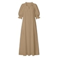 thumbnail image 4 of Karymi Solid Casual Midi Dress, V-Neck Scalloped Lace Trim Elbow Sleeve Shift Long Dress with Side Pockets, Beach Vacation Sundress Spring Dresses, 4 of 7