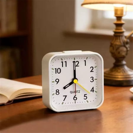 Analog Silent Alarm Clock Non-Ticking Quartz Bedside Clock With Night Light & Snooze Loud Alarm For Heavy Sleepers Compact Desk Clock For Bedroom Office & Kitchen Battery Operated (Black) WHITE
