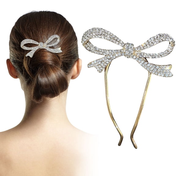 Elegant Metal Rhinestone U Shaped Bow Hair Clip Hairpin Comb Styling Headgear Tool
