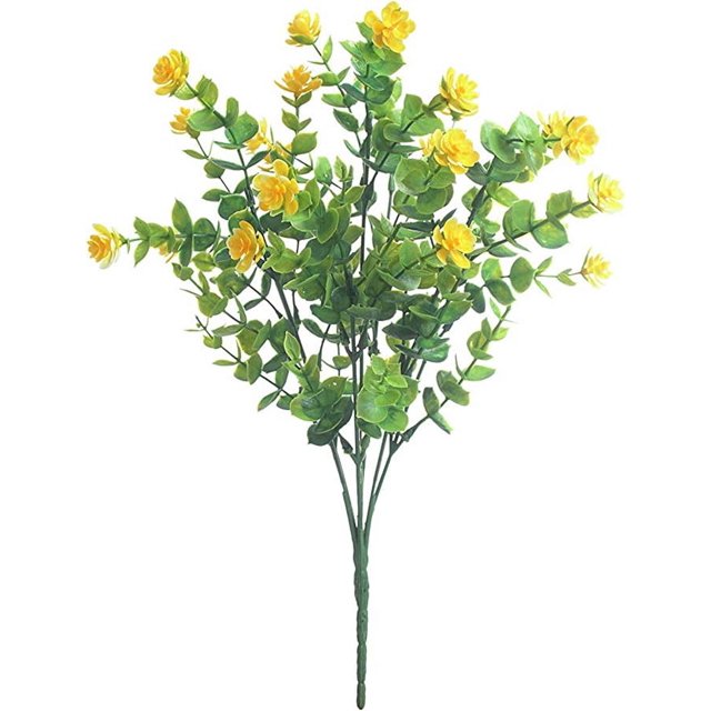 Ramo grande de rosas de simulación de eucalipto, plástico reutilizable, decoración del hogar, vegetación, amarillo