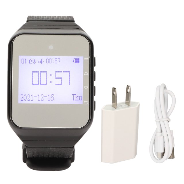 Reloj buscapersonas pantalla LCD calendario alarma de un botón vibración sistema de llamadas inalámbrico para fábricas de catering enchufe estadounidense negro