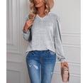 thumbnail image 2 of Camiseta de manga larga con cuello en V y mangas abullonadas para mujer - Gris claro XL, camiseta básica sencilla de color sólido para mujer, 2 of 6