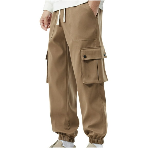 Dagugfen Cargo Pants for Men Drawstring Elastic Waist Baggy Casual Outdoor Climbing Hiking Pants Multi Pockets