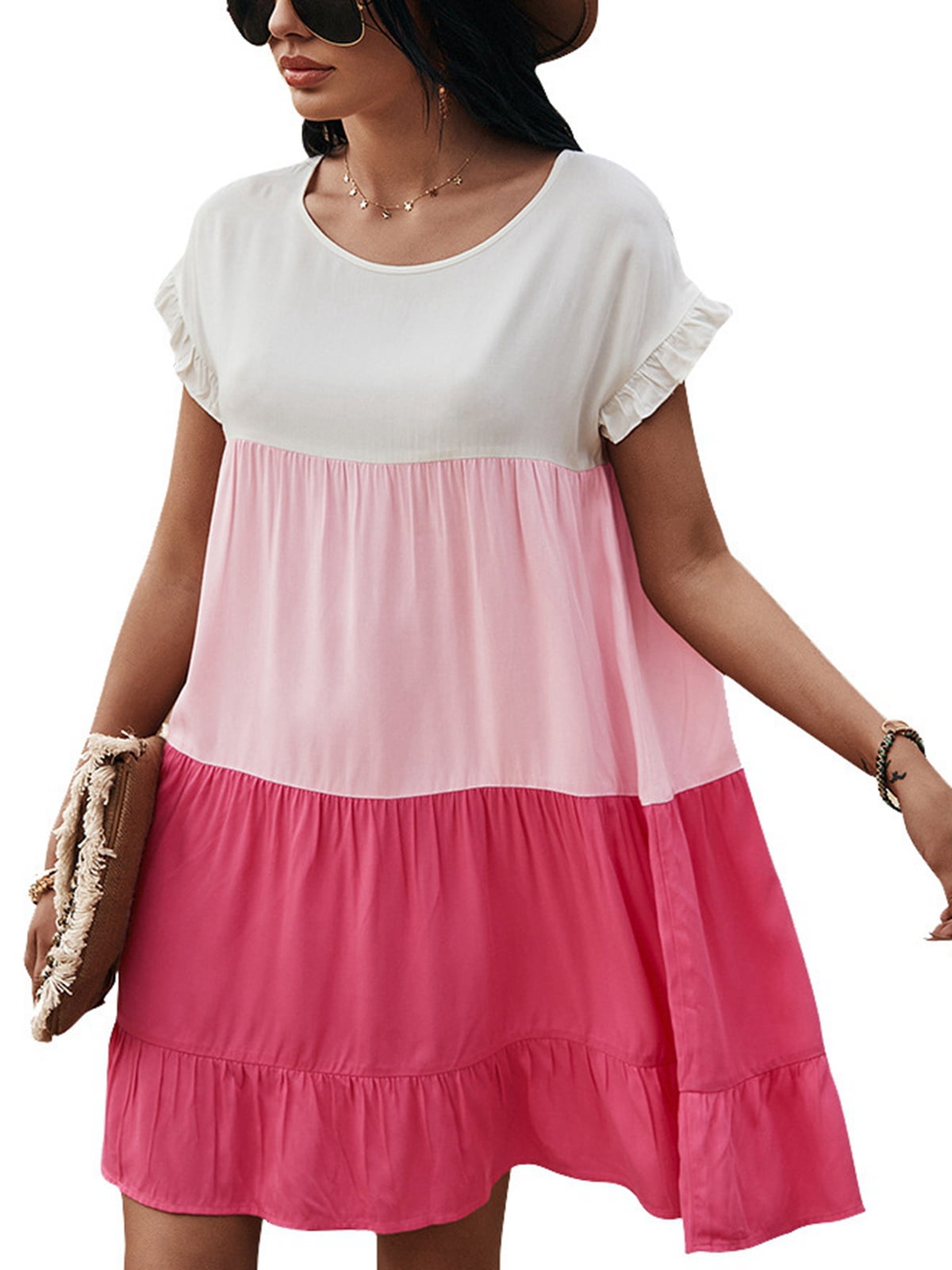 V Neck Loose Swing Mini Dress 