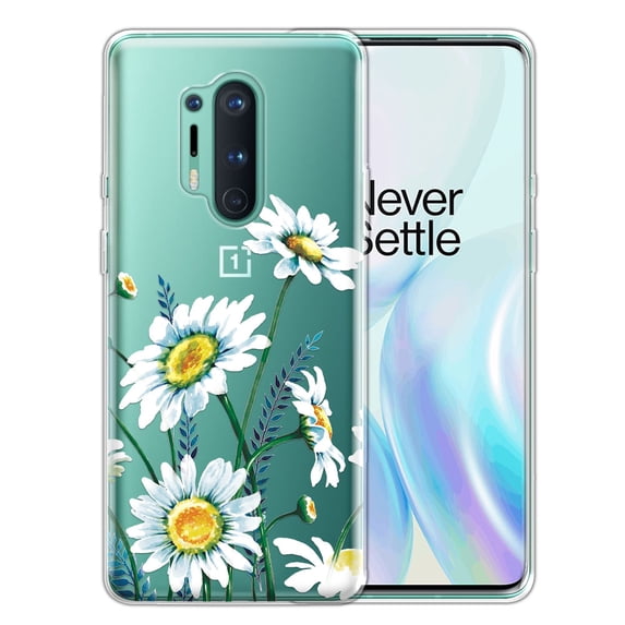 FINCIBO Soft TPU Clear Case Slim Protective Cover for OnePlus 8 Pro 6.8" 2020, Daisies Flowers