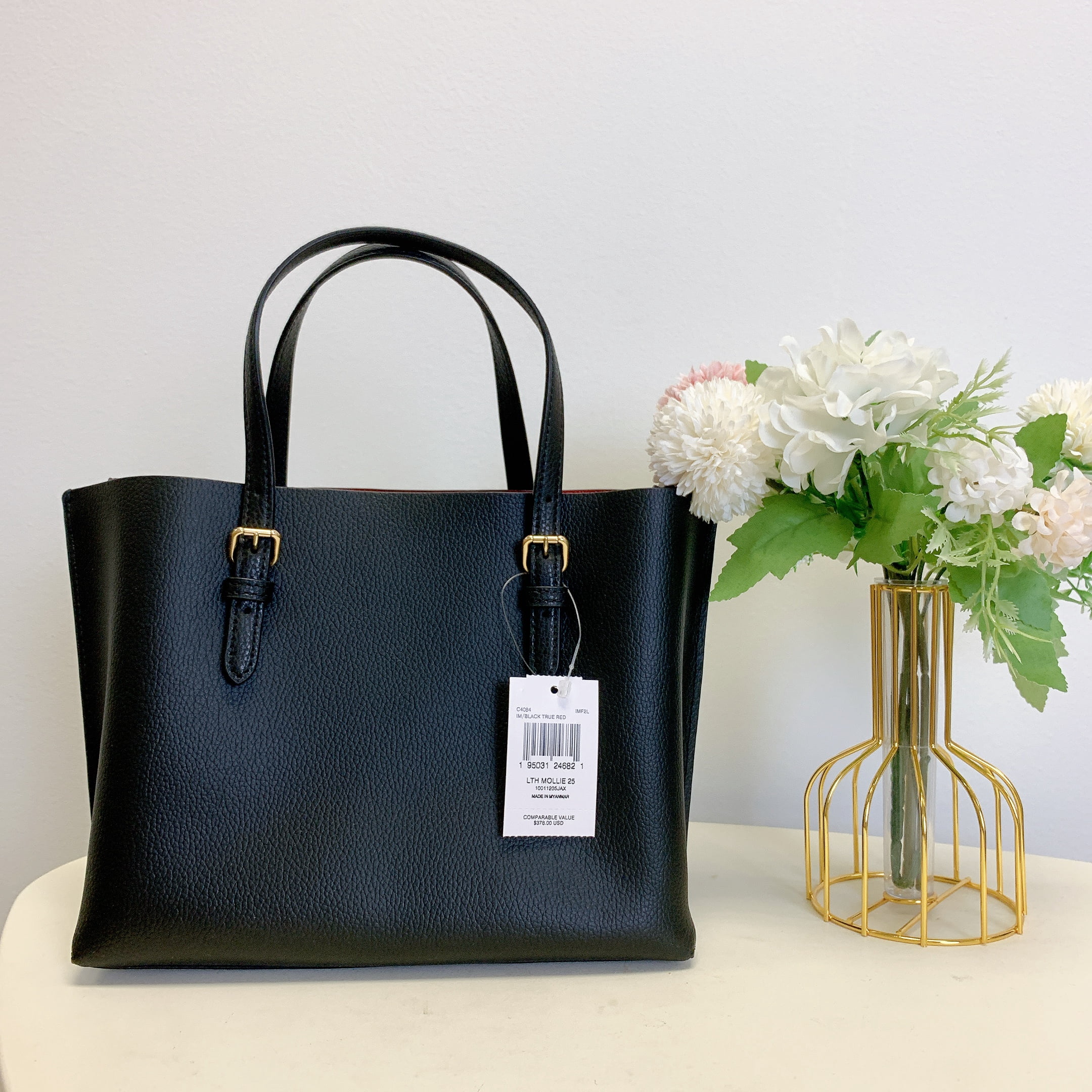 Coach C4084 Mollie Tote Bag 25 IN Black True Red