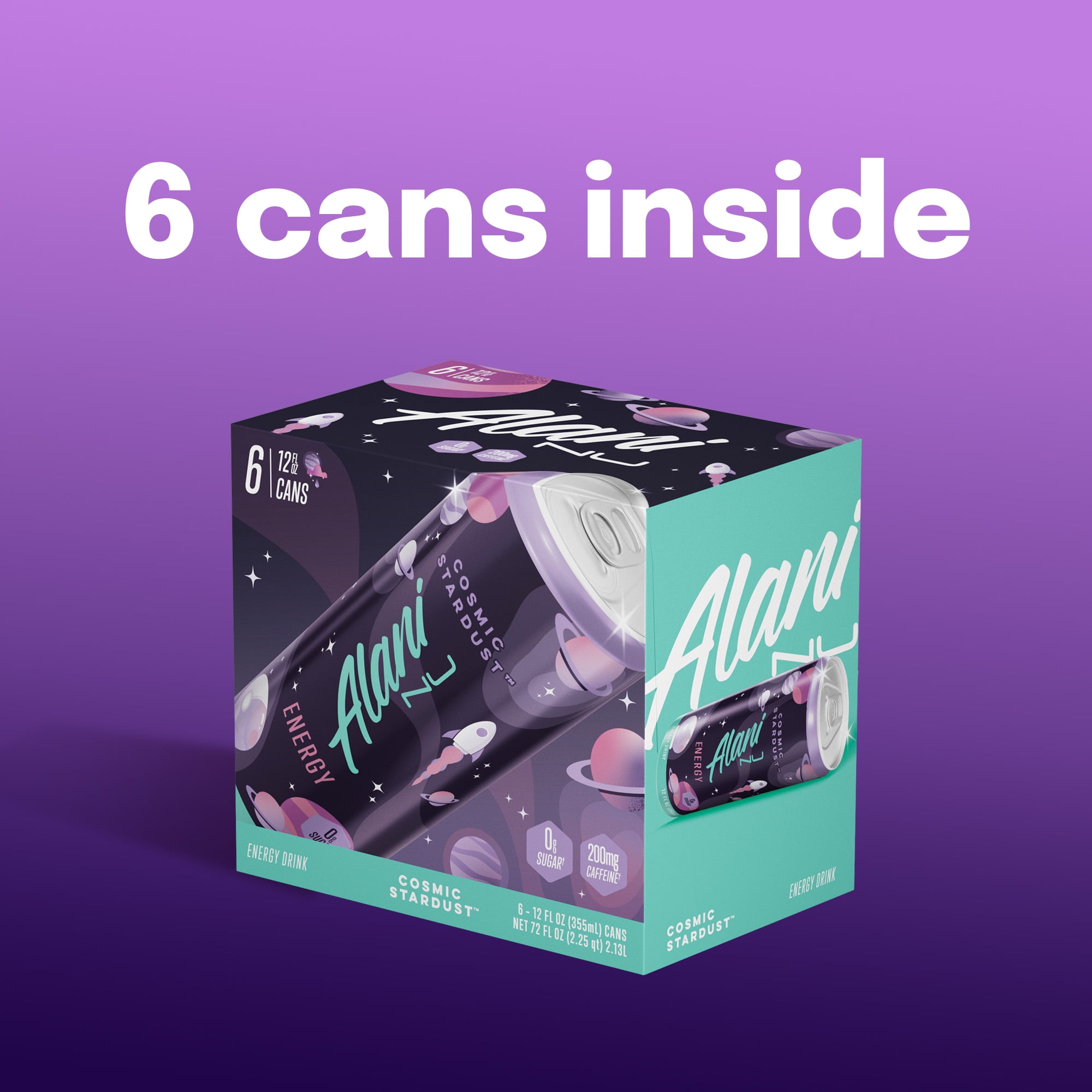 Alani Nu Sugar Free Energy Drink, Cosmic Stardust, 12 fl oz, 6 Pack, Cans, 200mg Caffeine