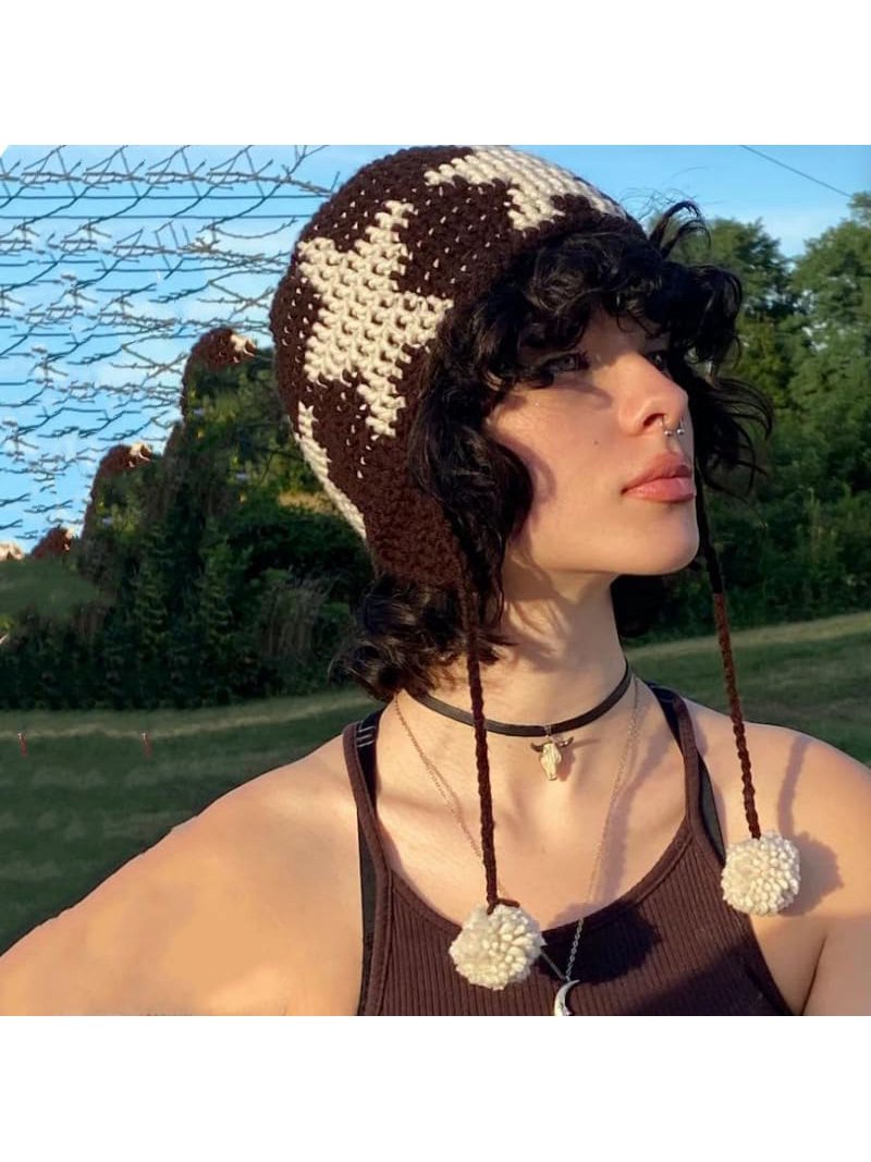 LinYooLi Crochet Hats for Women Stars Beanie Y2k Vintage 